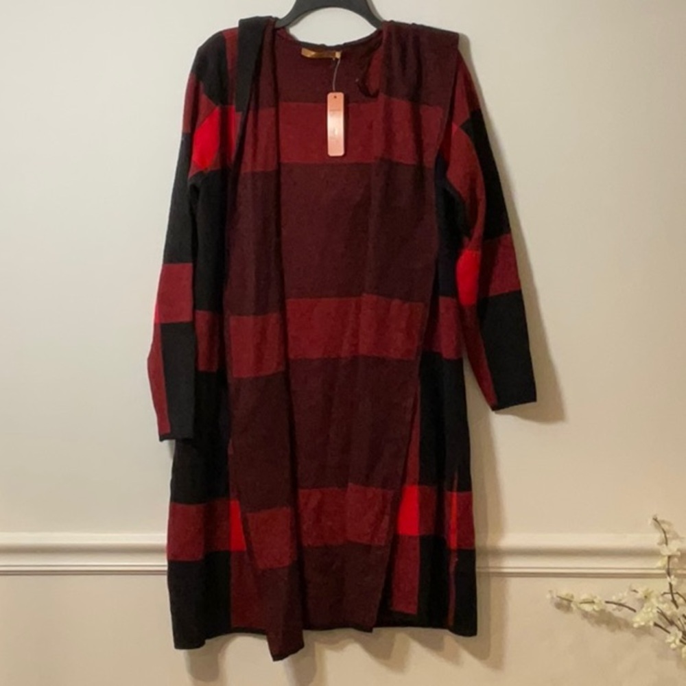 Belldini Red and Black Striped Cardigan